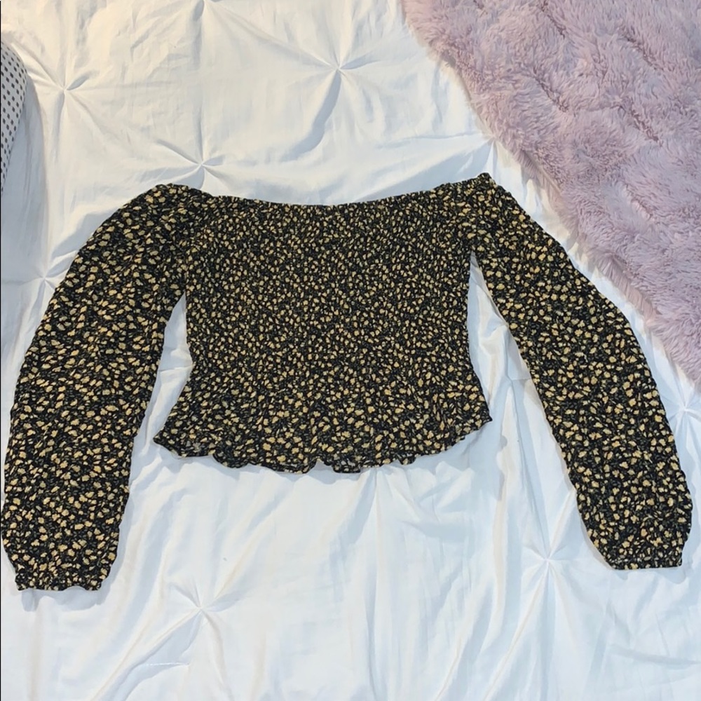 off the shoulder long sleeve floral top